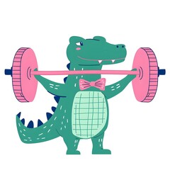 Wall Mural - Cute Alligator Lifting Weights