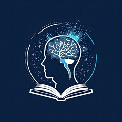 make a simple logo with a head filled with neurons and books and speaking Job Generative ai