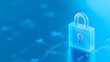© Tackey - Digital lock symbol on a futuristic blue background representing cybersecurity, data protection, and digital privacy in a glowing design.