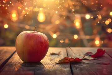 Poster - autumn leaves and apples