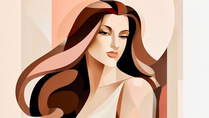 Wall Mural - An image of beautiful long hair lady in a cubist art style