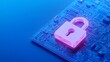 © Tackey - Pink lock on a blue circuit board symbolizing cybersecurity and digital protection in a tech world