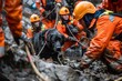 © DK_2020 - A group of rescue workers using search dogs and sonar equipment to locate survivors buried under the debris, teamwork and dedication evident in their coordinated efforts