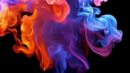 Sticker - A pink, blue, and orange cloud of ink swirls in water against a black background.