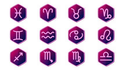 zodiac icon pack (alpha channel) perfect loop 4 sec. transparent background