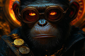 Animal Monkey plays poker blackjack in a casino, fantasy