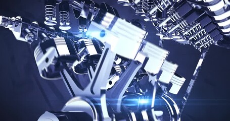 Leinwandbilder - High Torque Powerful V8 Engine Parts Are Moving. Shiny Parts. Industry Related High Quality 3D 4K Animation.