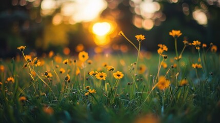 Canvas Print - Sunlit Meadow of Yellow Flowers