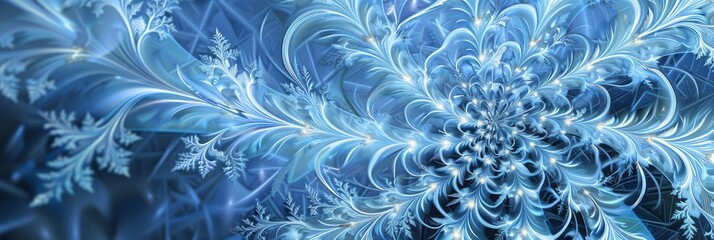 Sticker - A mesmerizing fractal design featuring a blue ice flower, symbolizing winter, frost, nature, beauty, and elegance.