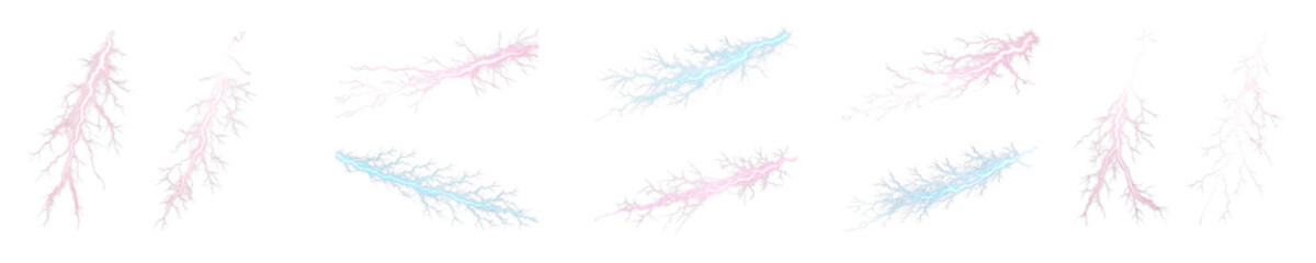 Wall Mural - pink and blue lightning bolts set, isolated transparent background