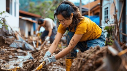 Volunteers assisting with the cleanup and rebuilding efforts after a natural disaster