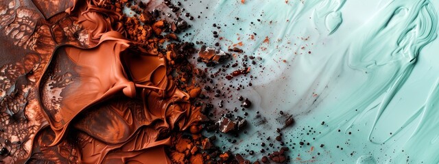 Wall Mural -  A tight shot of chocolate and other components spread on the surface