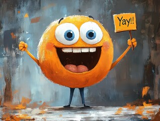 Canvas Print -  excited emote with wide eyes and a big grin, holding a text message that says 