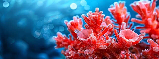 Wall Mural -  A tight shot of corals, adorned with water droplets atop and beneath