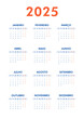 © OWLISKO DESIGN - Vertical modern classic calendar for 2025 on portuguese language. Week starts on Monday. Desk or wall calendar in minimalist style