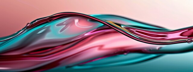 Wall Mural -  Close-up of a liquid wave against blue-pink backdrop; light pink wall in distance