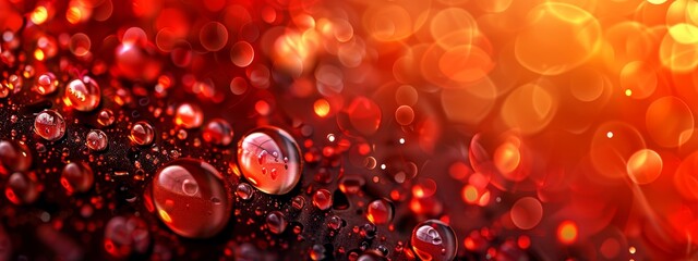 Sticker -  A collection of bubbles afloat on a red-yellow liquid, comprised of red and white bubble suspensions, against a backdrop of red and yellow lighting