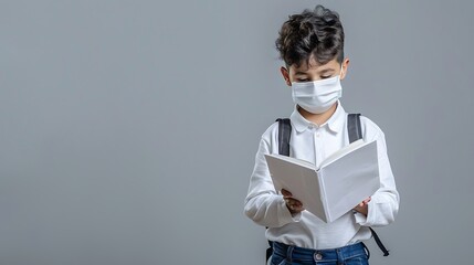 Wall Mural - Student Wearing Face Mask Reads Textbook Read Quran