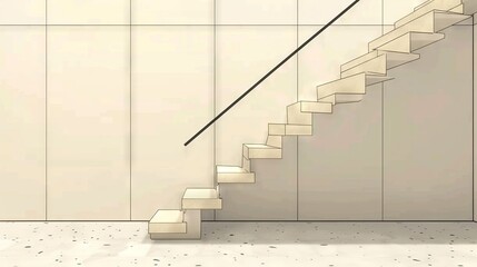 Wall Mural -   Steps ascending room, white walls, black stick protruding