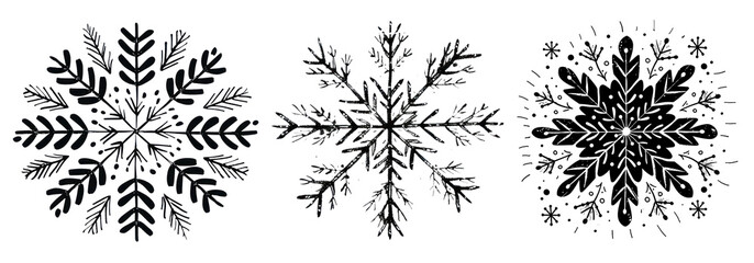 Canvas Print - black snowflake art illustration set