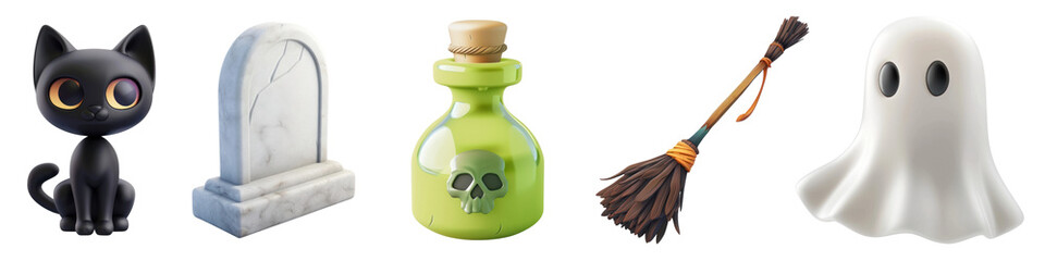 3D witchcraft Halloween png cut out element set