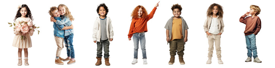 diverse happy kid standing full body png cut out element set