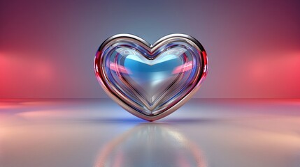 Wall Mural -   Heart-shaped object glowing with both red and blue lights in a dimly lit room