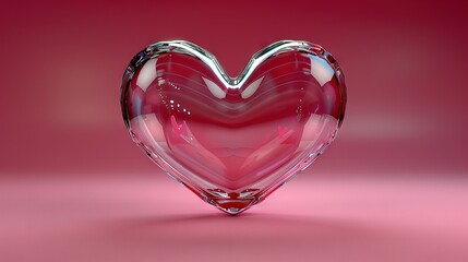 Wall Mural -   A glass heart sits atop a pink background, reflecting its interior in the surface beneath