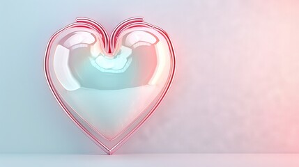 Wall Mural -   A heart-shaped object rests atop a table against a pink-blue backdrop, reflecting soft light