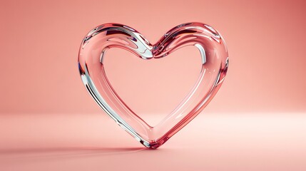 Wall Mural -  A heart-shaped object made of pink glass, placed against a solid pink backdrop and mirrored in the center