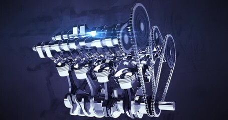 Leinwandbilder - 360 Degree Camera Animation Of A Powerful V8 Engine In Motion. Industry Related High Quality 3D 4K Animation.
