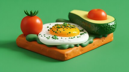 Poster -   An egg, tomato, and avocado sit on a slice of bread with sprinkles