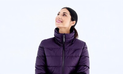 Wall Mural - Portrait of a smiling woman in winter jacket isolated on a white background