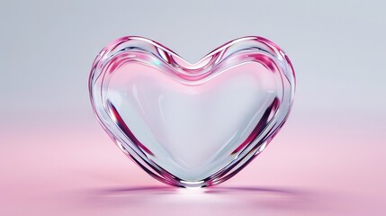 Wall Mural -   A heart-shaped glass object rests atop a pink surface, reflecting light beneath it