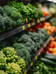 Wall Mural - Fresh broccoli on display at a grocery store.