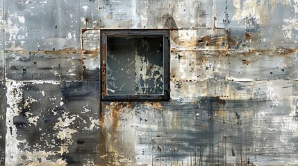 Canvas Print -   A grungy wall with a man's head protruding from the window pane