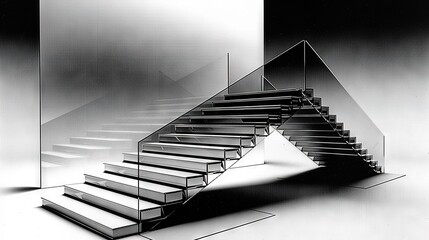 Sticker -   A monochrome image depicts a flight of steps encased in a clear casing at its base