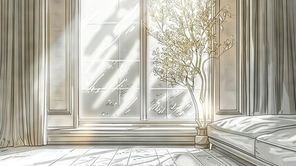 Wall Mural -  Bedroom with Tree in Corner