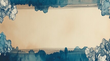 Sticker - Abstract watercolor background with blue and beige tones.