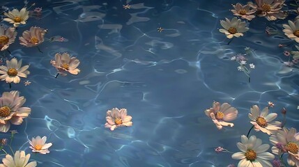 Sticker -   Water lilies float atop green trees' edge in tranquil forest waters