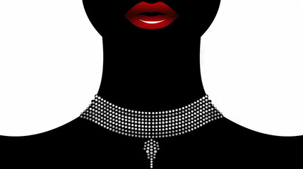 Sticker -   A woman with a red lipstick on her upper half and a necklace around her neck