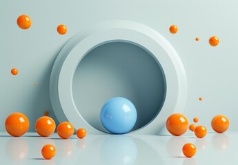 Wall Mural - a blue ball is in a hole surrounded by orange balls. ai.