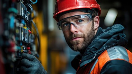 Poster - Industrial engineer wearing hard hat and safety glasses working in factory