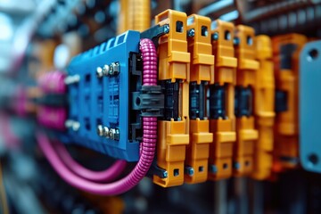 Poster - Electrical cabinet showing colorful terminal blocks with connected wires