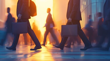 Blurred businessman walking in the city with bags under overpass in the morning. An abstract movement of employees working or illustrating the concept of corporate lifestyle