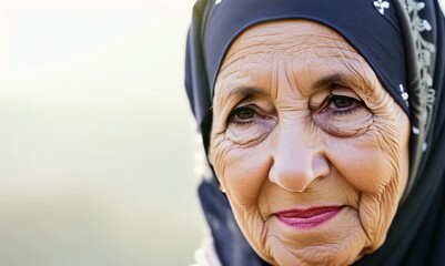 Wall Mural - Portrait of an old muslim woman with headscarf.