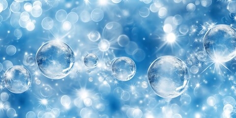 Wall Mural - A soft, warm light blue background featuring sparkling bubbles and a dreamy microcosm effect