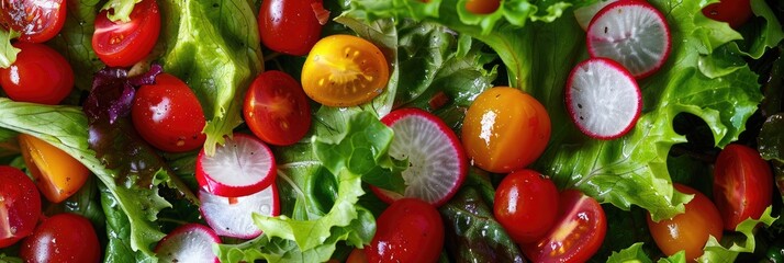 Wall Mural - Lettuce Cherry Tomatoes and Red Radish Salad