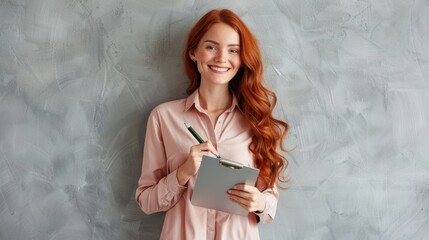 Wall Mural - The Smiling Redhead with Clipboard