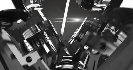 Leinwandbilder - Camera Flying To Center Of V8 Car Engine. Pistons, Chains And Crankshaft Moving. Industry Related High Quality 3D 4K Animation.